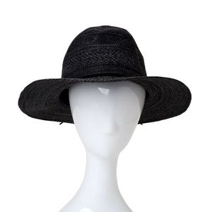 Woven Straw Fedora Hat Black Soot Gray Marled Packable NWT One Size Fits Most